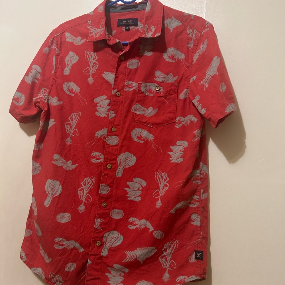 Roark Red Marine Sea Life Sz M Short Sleeve with Cream Sea Life Print